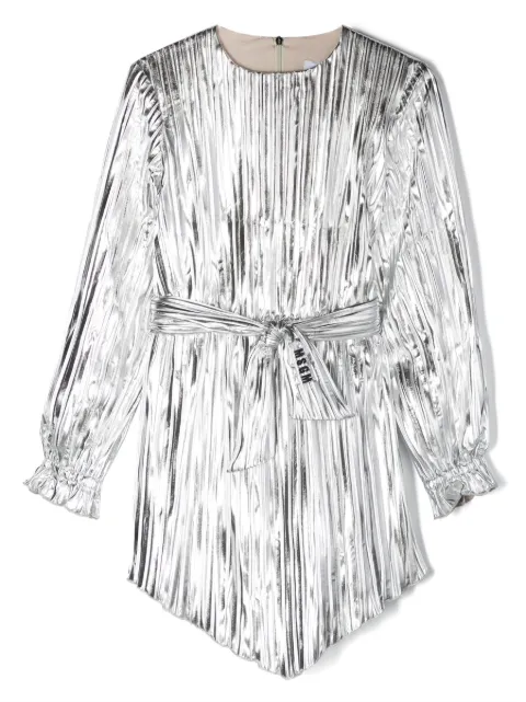 MSGM Kids asymmetric pleated metallic minidress