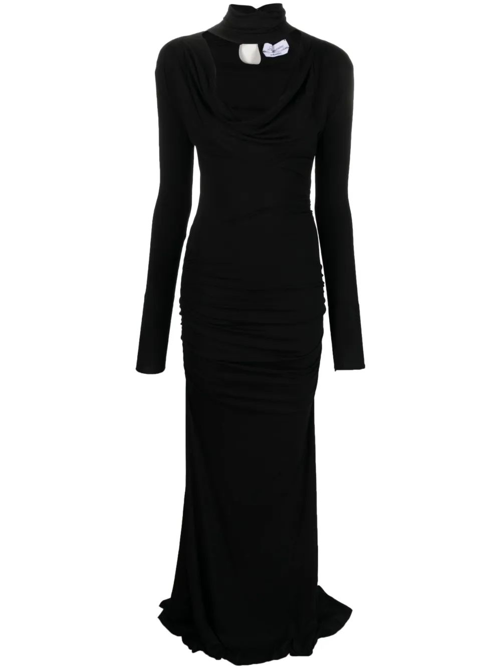 Blumarine Draped Long-sleeve Gown In Black