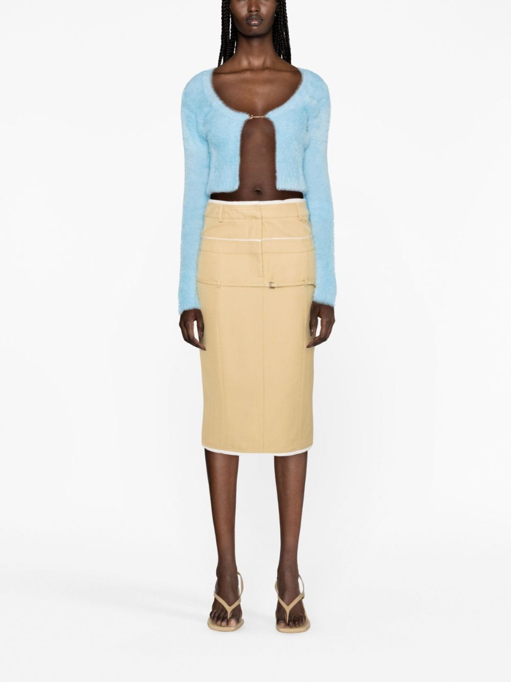 Shop Jacquemus La Maille Logo-charm Cropped Knitted Cardigan In Blue