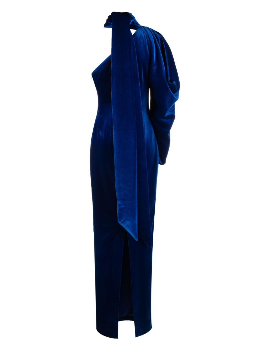 Shop Jean Louis Sabaji Satin-finish One-shoulder Maxi Dress In Blue
