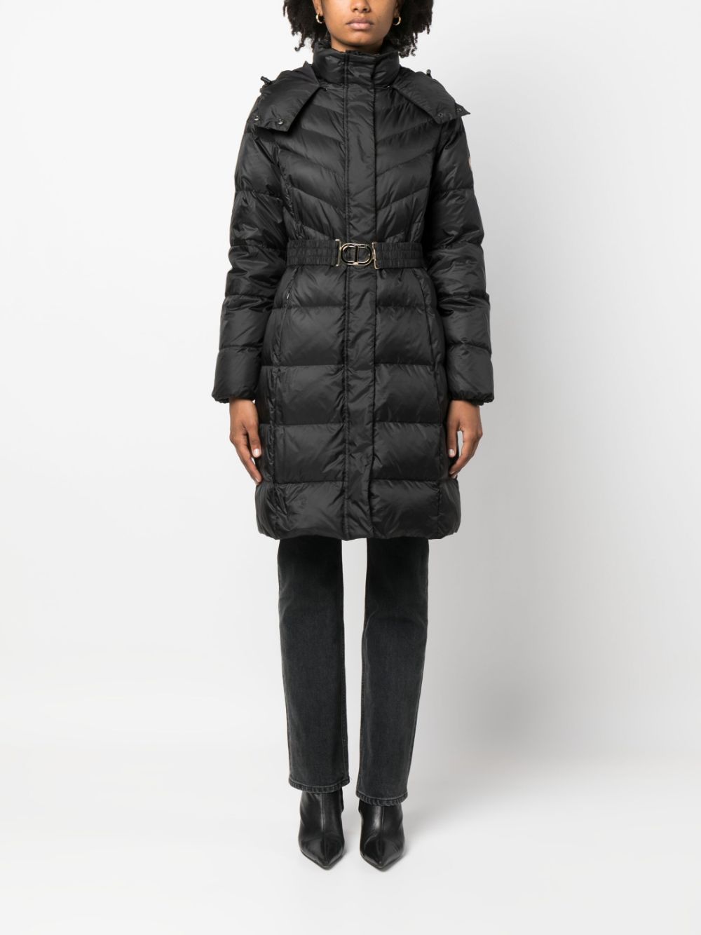 TWINSET hooded belted puffer coat - Zwart