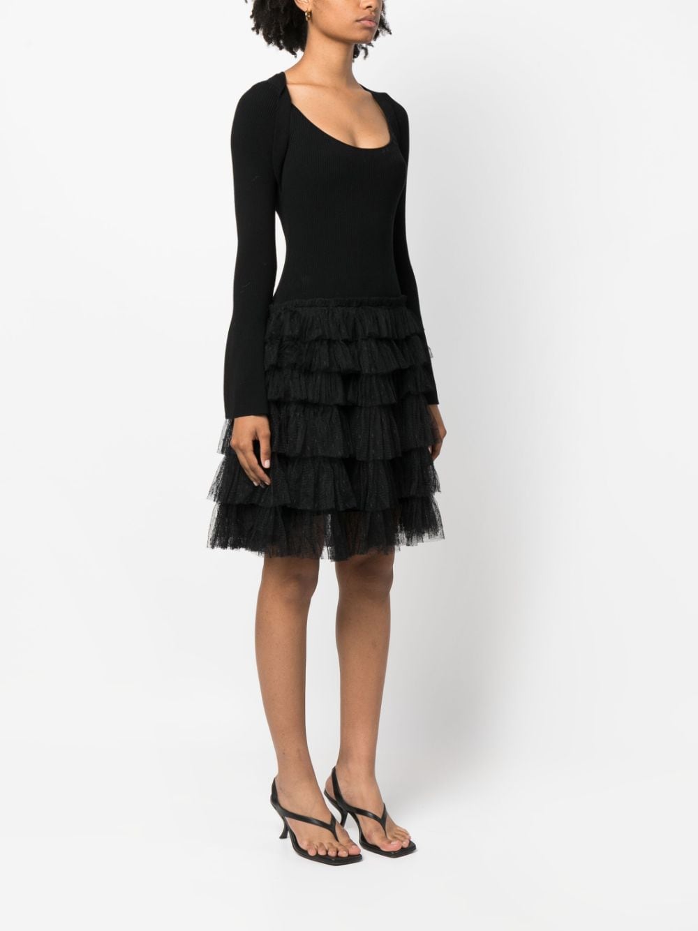 Shop Twinset Long-sleeved Tulle-skirt Dress In Black