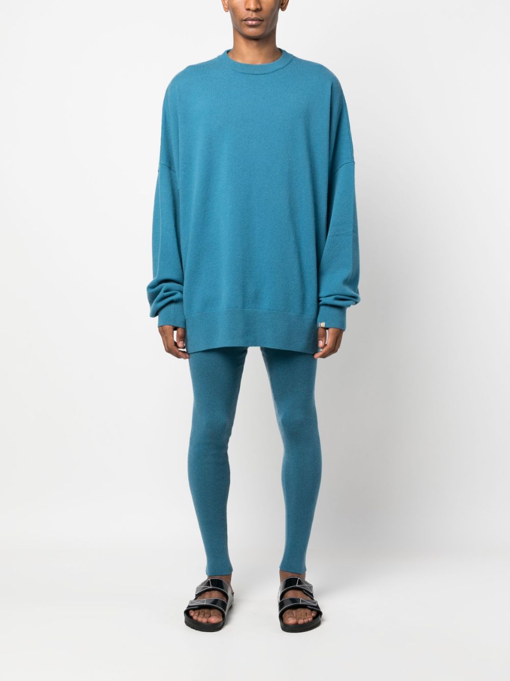extreme cashmere rainbow-stitch fine-ribbed leggings - Blauw