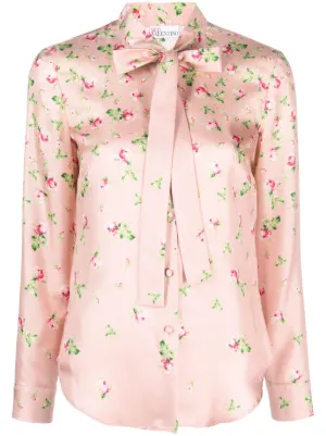 REDValentino Silk Top With Flowers And Stripes Print - Shirt for Women