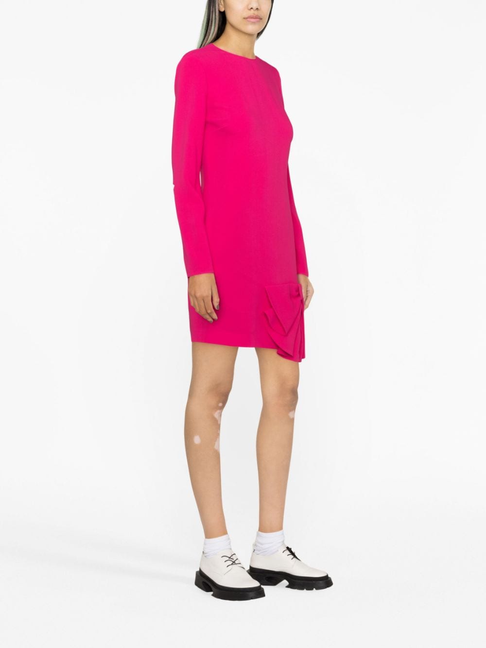 Shop Red Valentino Bow Applique Long-sleeve Minidress In Pink