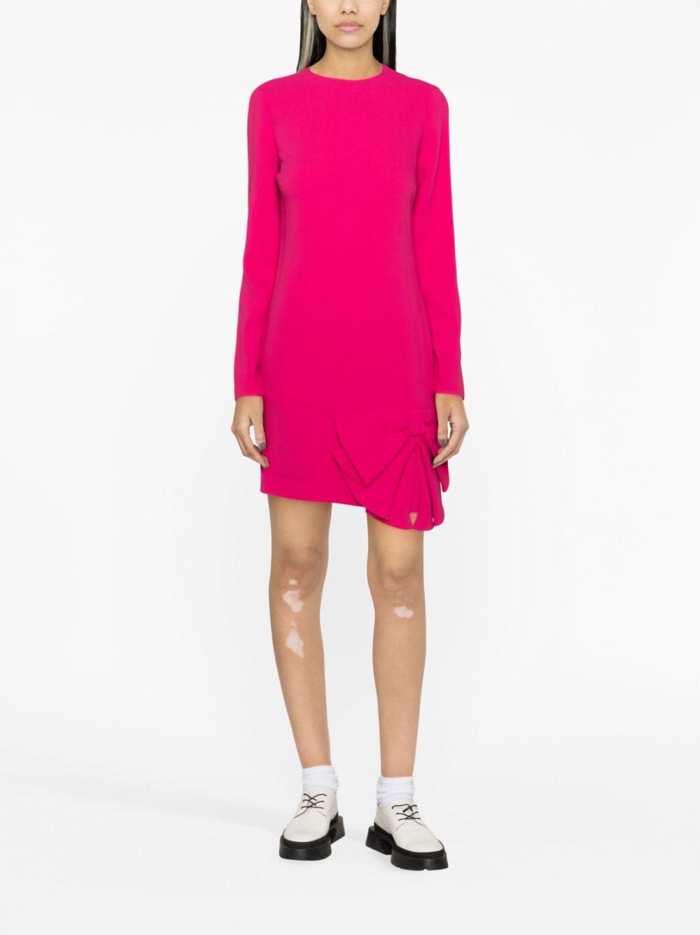 Shop Red Valentino Bow Applique Long-sleeve Minidress In Pink