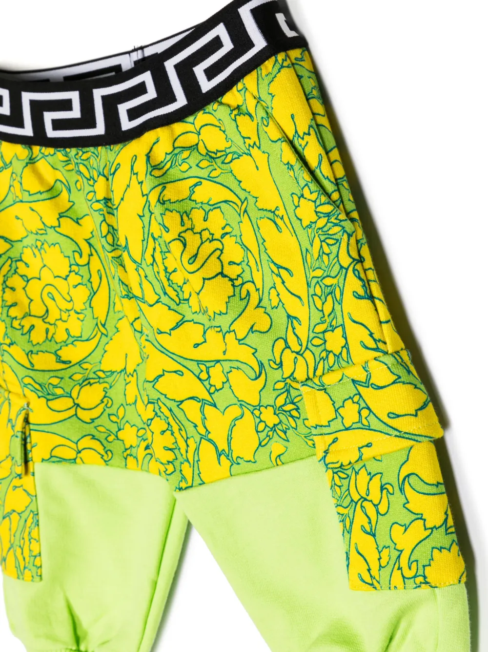 Shop Versace Barocco-print Cotton Trousers In Green