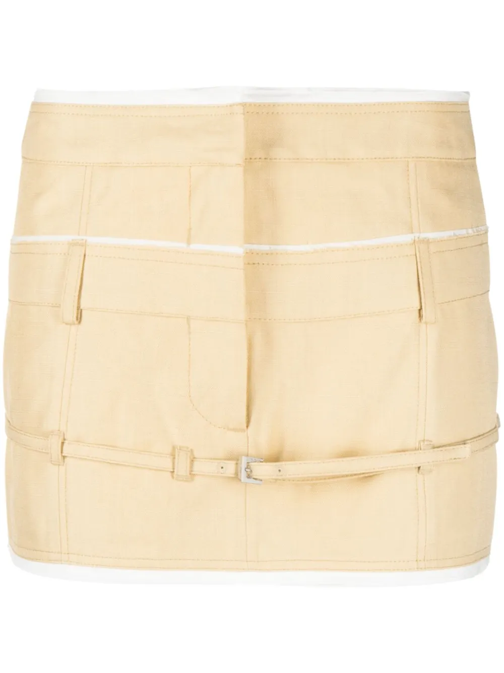 Jacquemus Caraco Buckled Layered Woven Mini Skirt In Neutrals