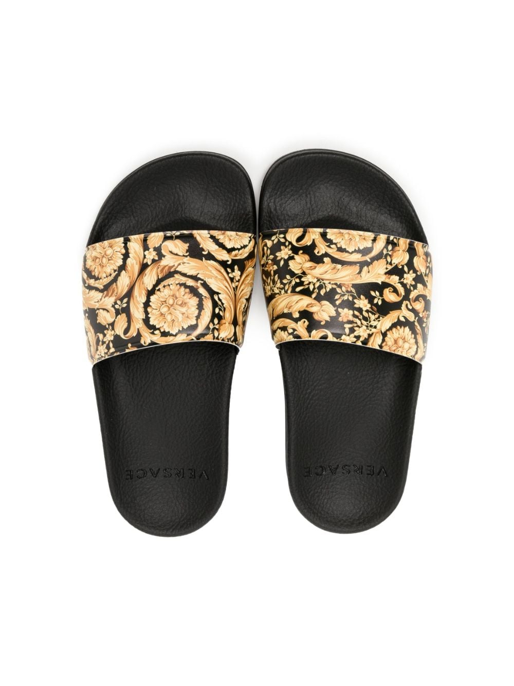 Shop Versace Baroque-pattern Slip-on Slippers In 黑色
