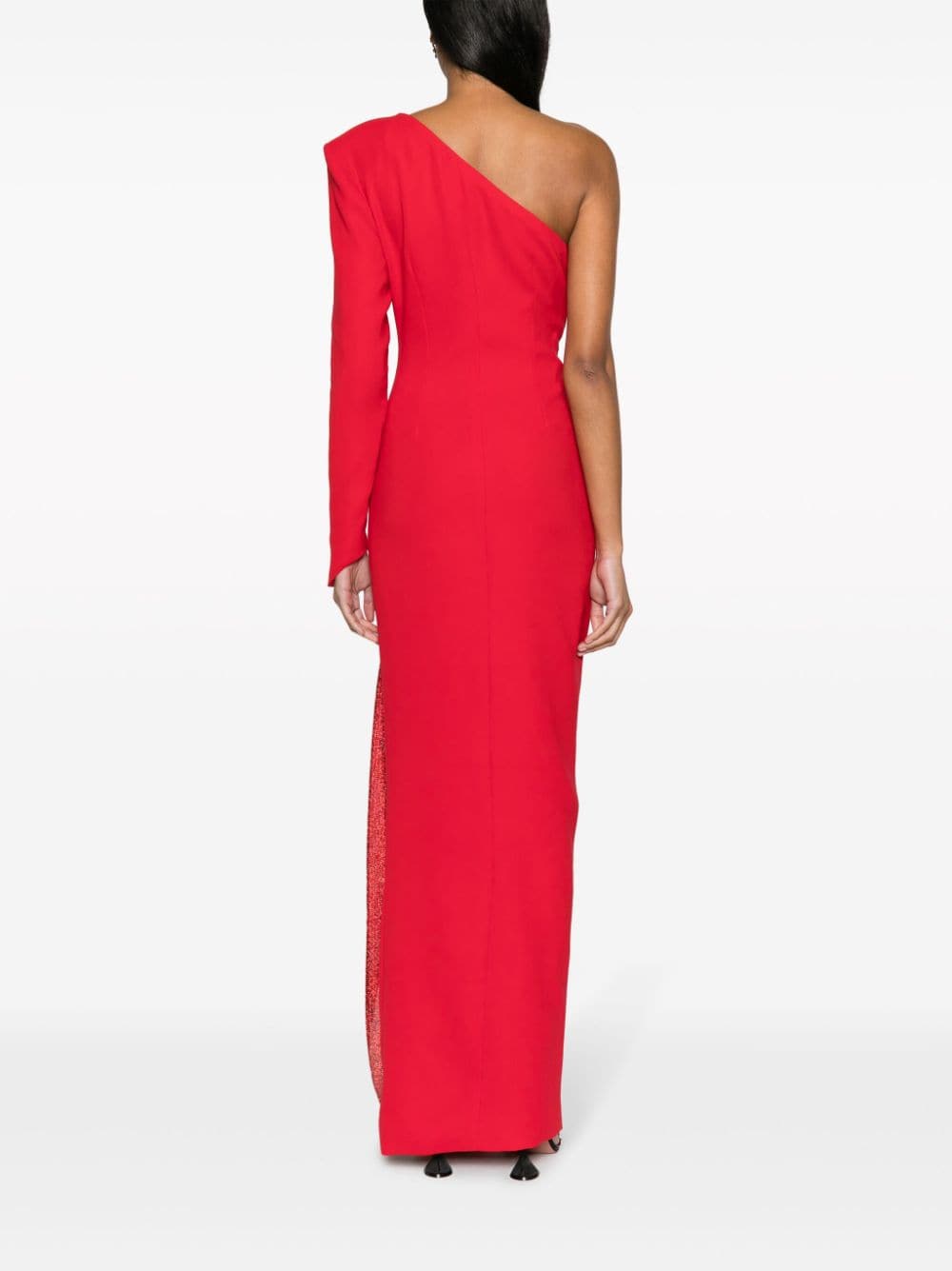 Shop Jean Louis Sabaji One-shoulder Side-slit Maxi Dress In Red
