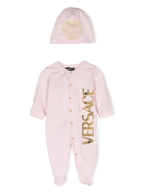 Versace Kids logo-flocked cotton babygrow set