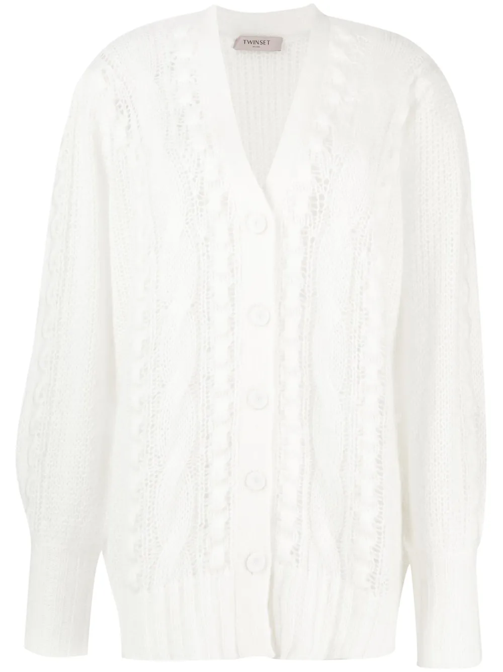 Shop Twinset Open-knit V-neck Cardigan In White