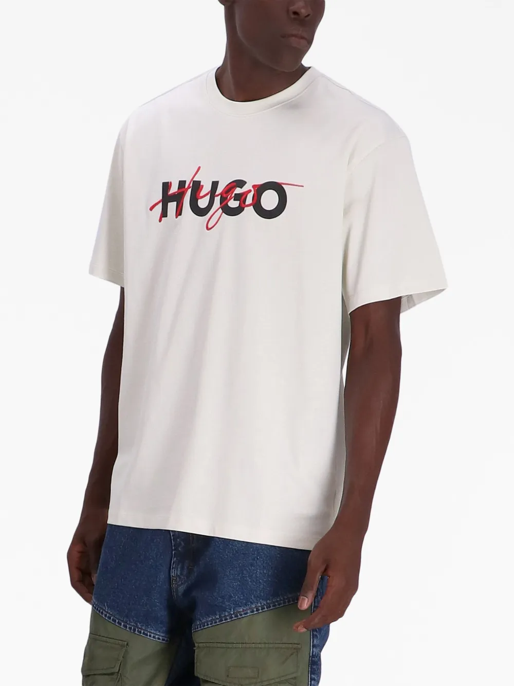 HUGO double logo-print jersey T-shirt - Wit