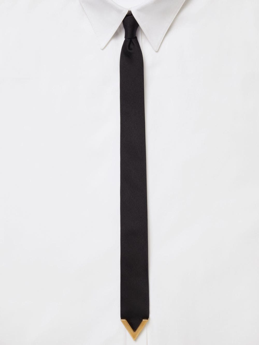 Shop Valentino Valentie V-appliqué Wool-silk Tie In Black