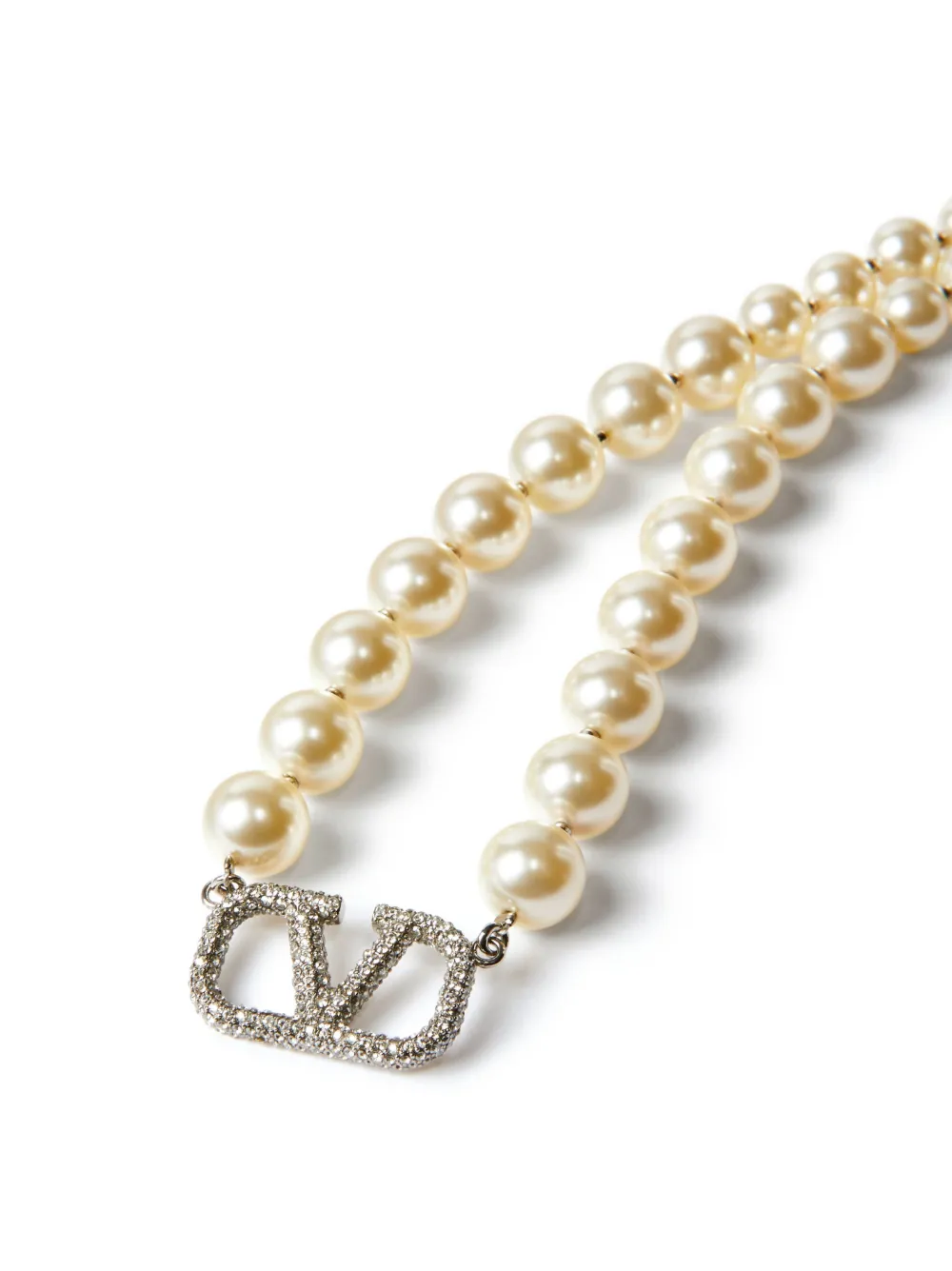 Shop Valentino Vlogo Signature Pearl Necklace In White