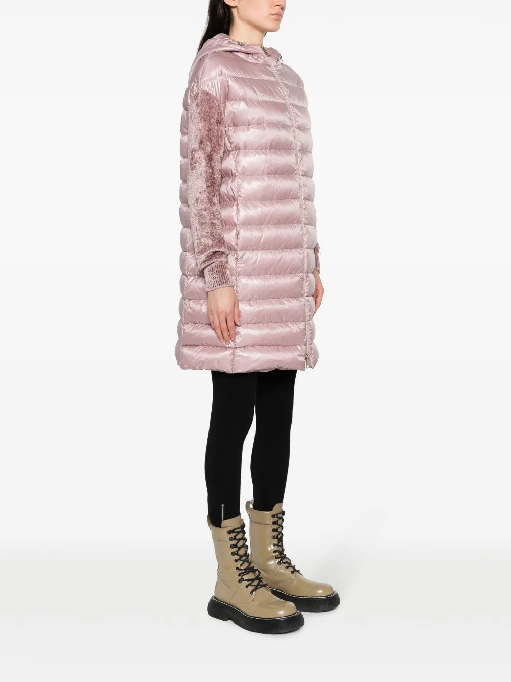 Herno Contrast-sleeve Padded Hooded Coat In Rosa
