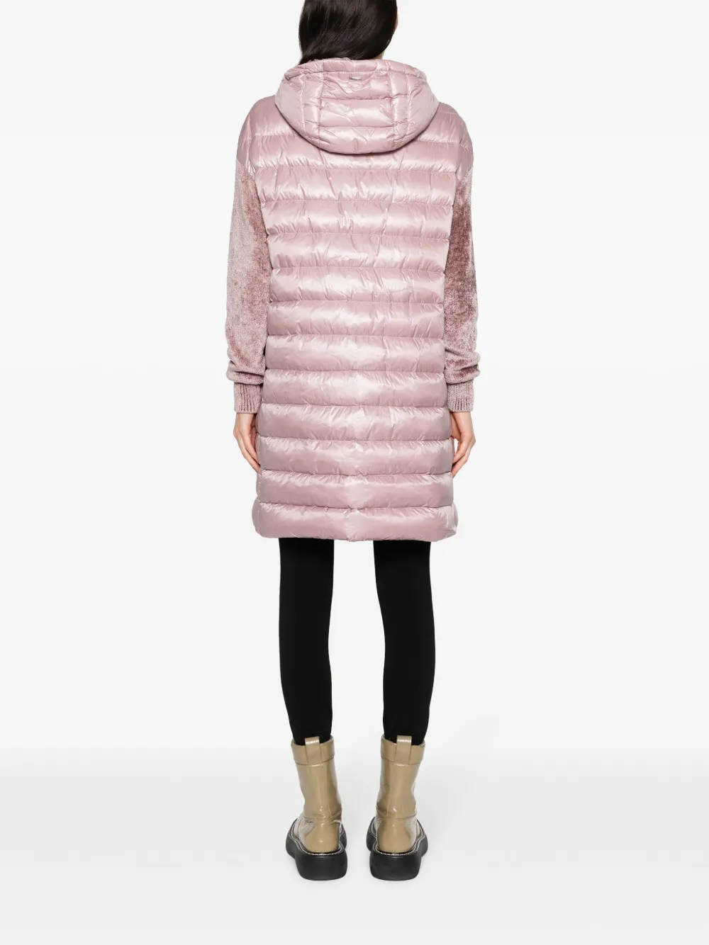 Herno Contrast-sleeve Padded Hooded Coat In Rosa