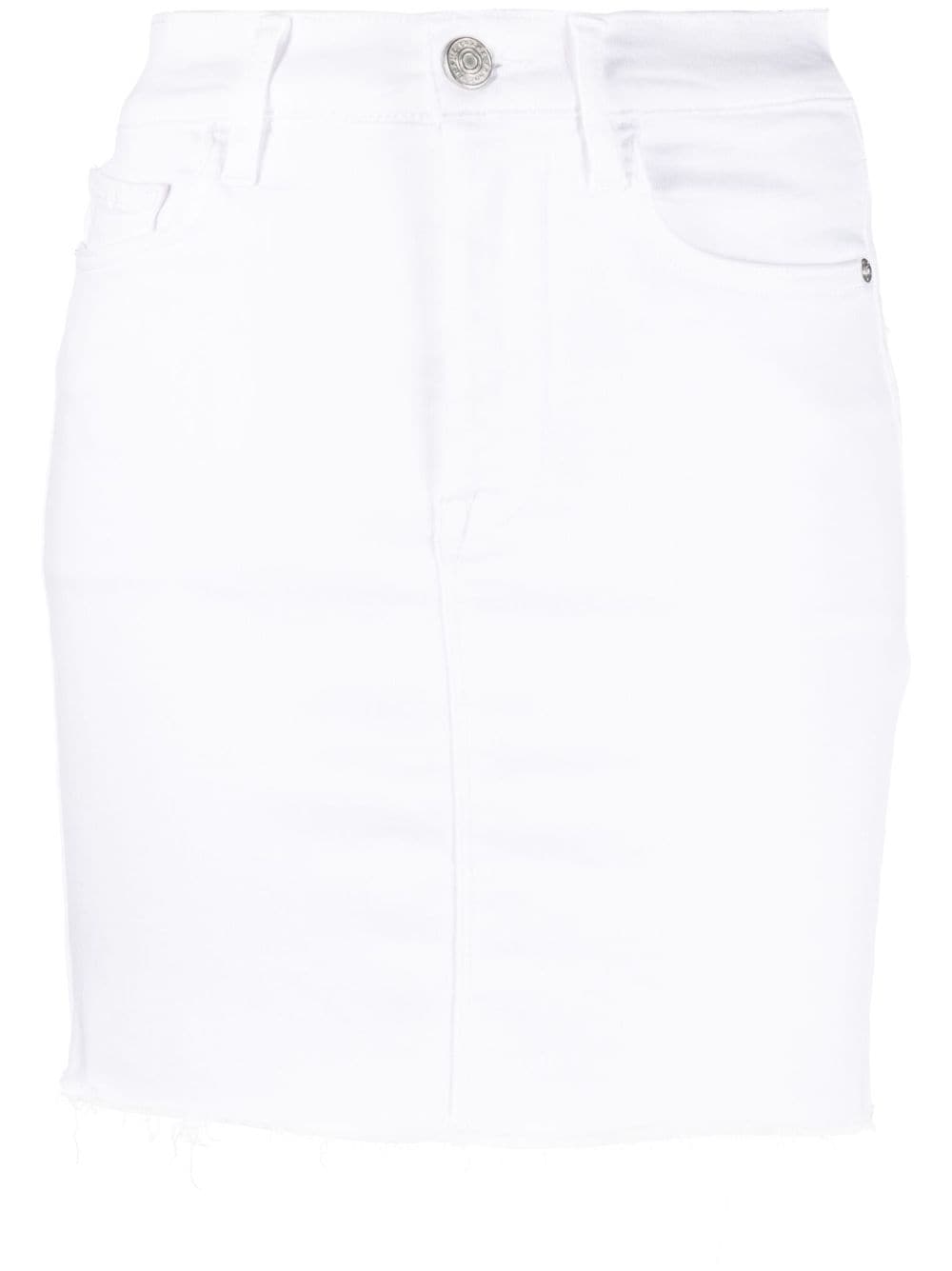 Frame Raw-hem Denim Miniskirt In White