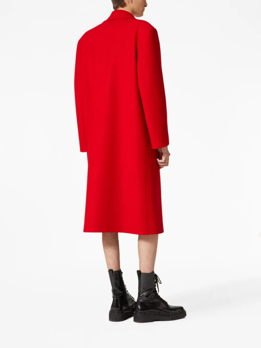 Shop Valentino Scarf-collar Double-breasted Wool Coat In Red