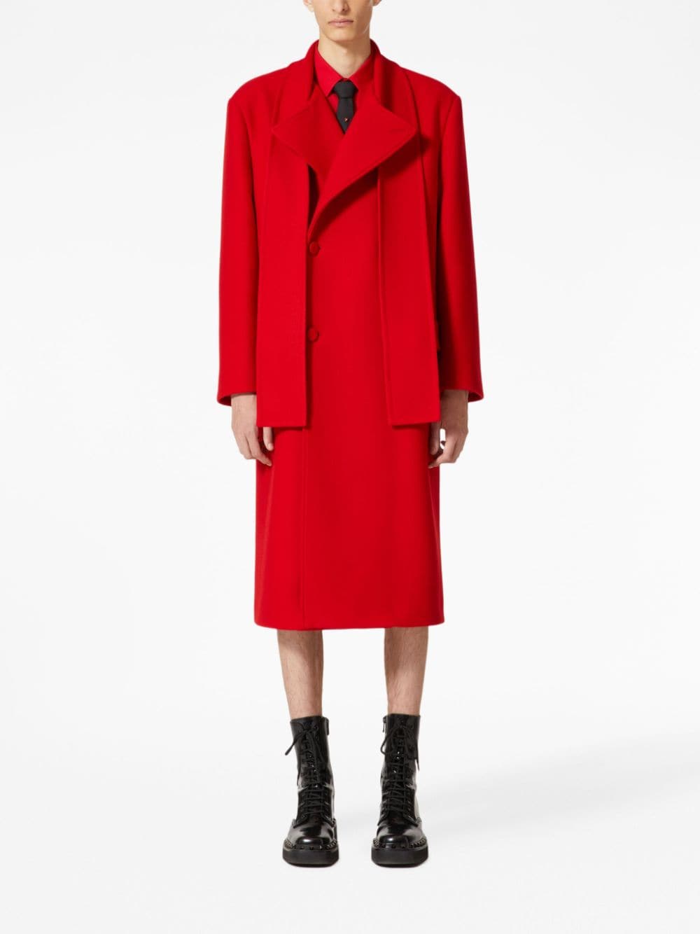 Shop Valentino Scarf-collar Double-breasted Wool Coat In Red