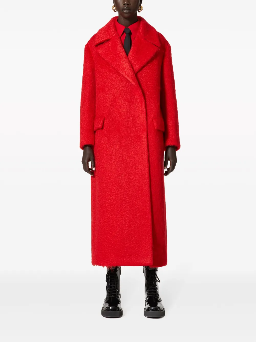 Shop Valentino Uncoated Double-breasted Bouclé Coat In Red