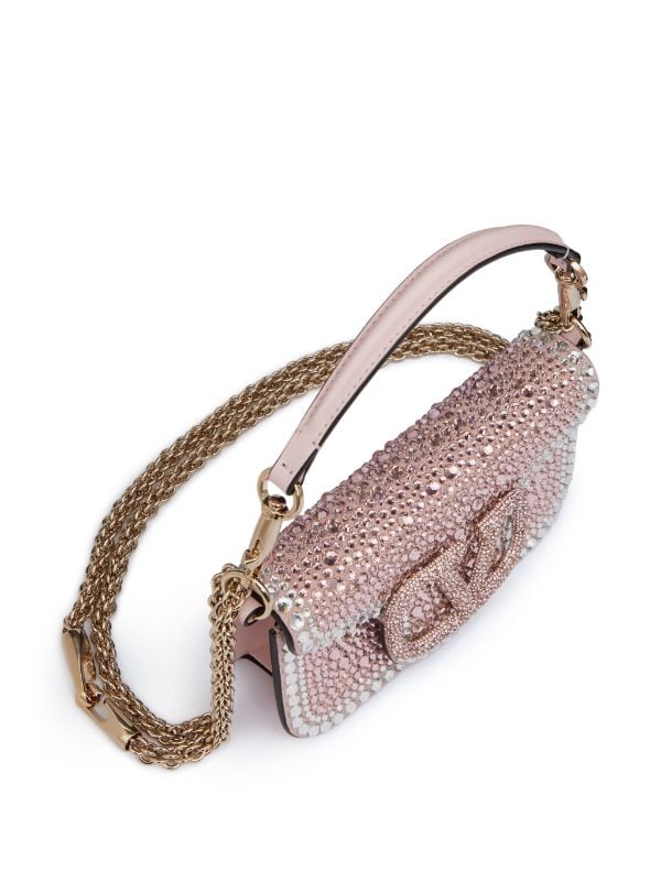 Valentino Garavani Mini Vsling Crystal & Paillette Top Handle Bag In Pink