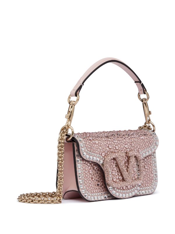 V Sling Mini Sequined Leather Tote Bag in Pink - Valentino Garavani