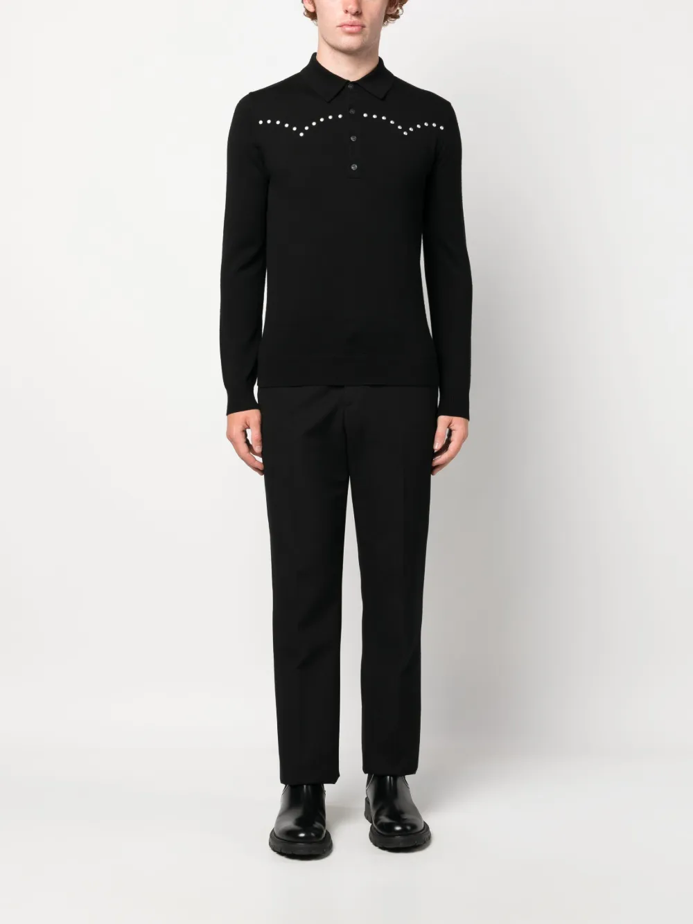FURSAC Fijngebreid poloshirt - Zwart