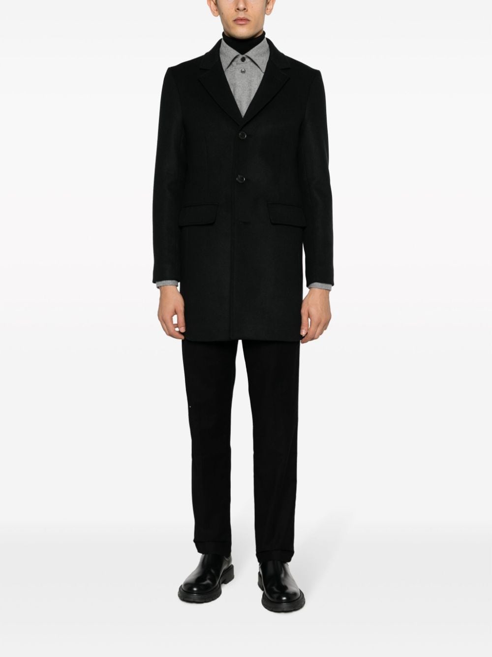 Shop Fursac Single-breasted Narrow-lapels Coat In Black