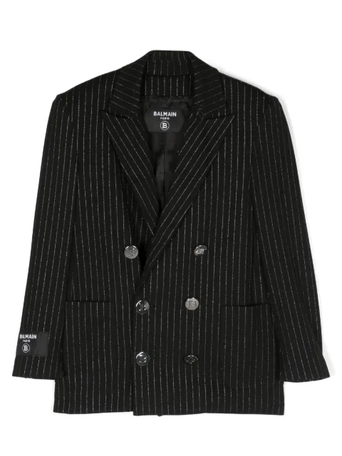 Balmain Kids logo-patch stripe-print blazer