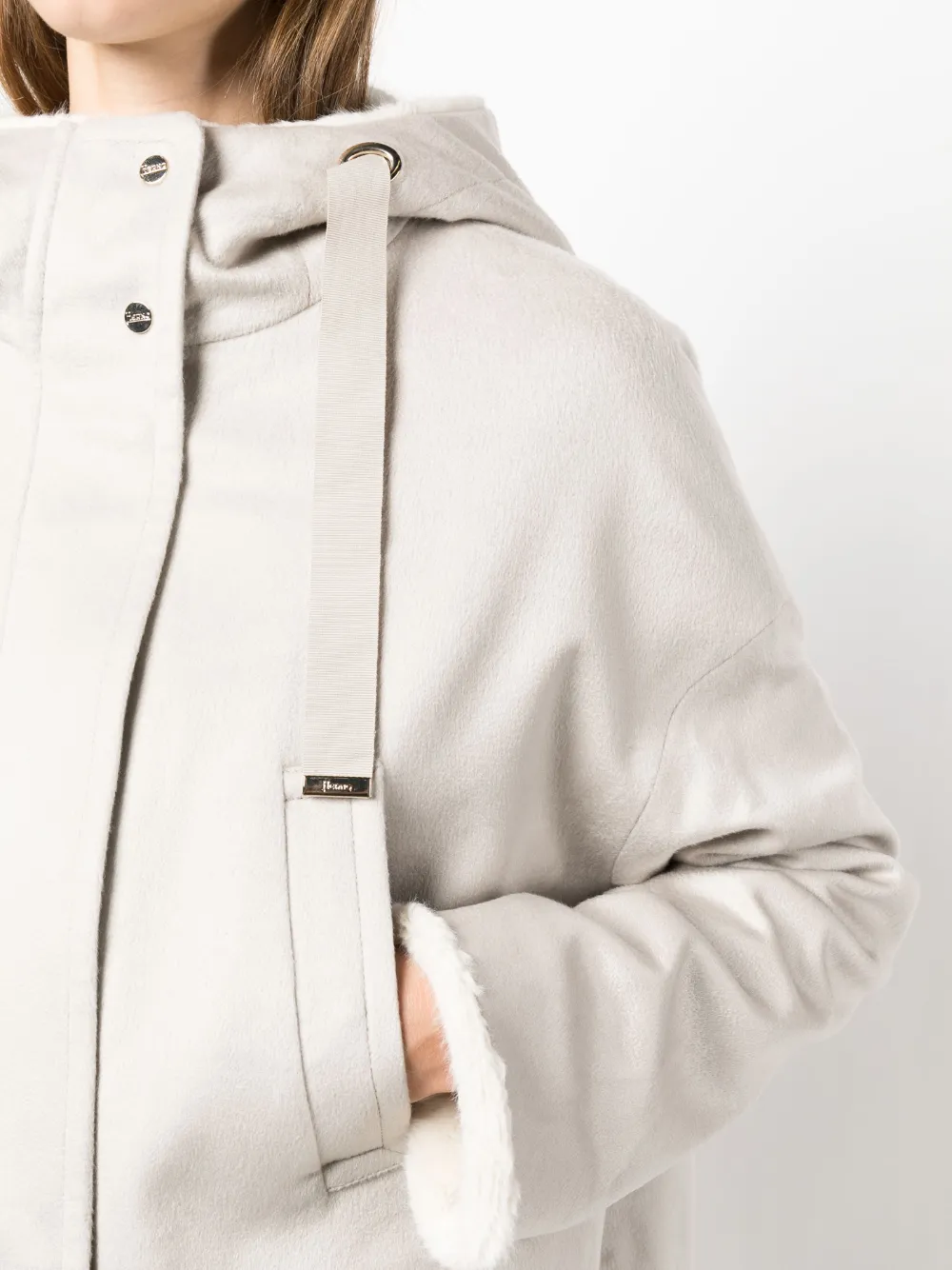 Herno Hooded Cashmere Parka In Nude