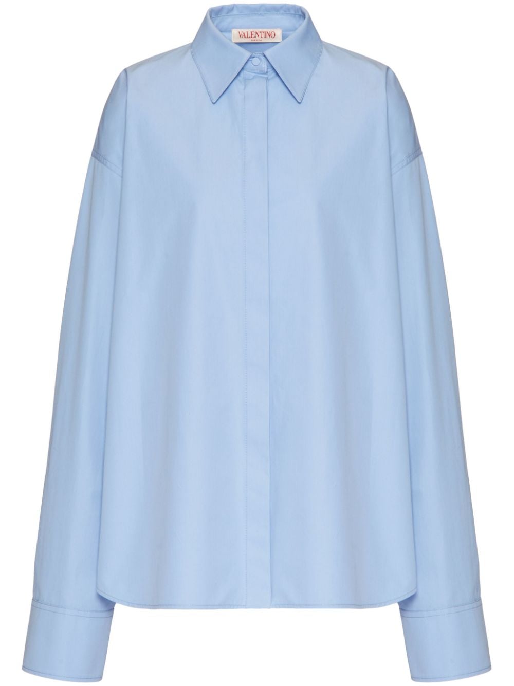 Shop Valentino Compact Popeline Cotton Shirt In Blue