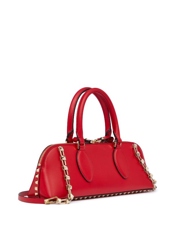 Valentino Red Patent Leather Rockstud Double Handle Tote Bag