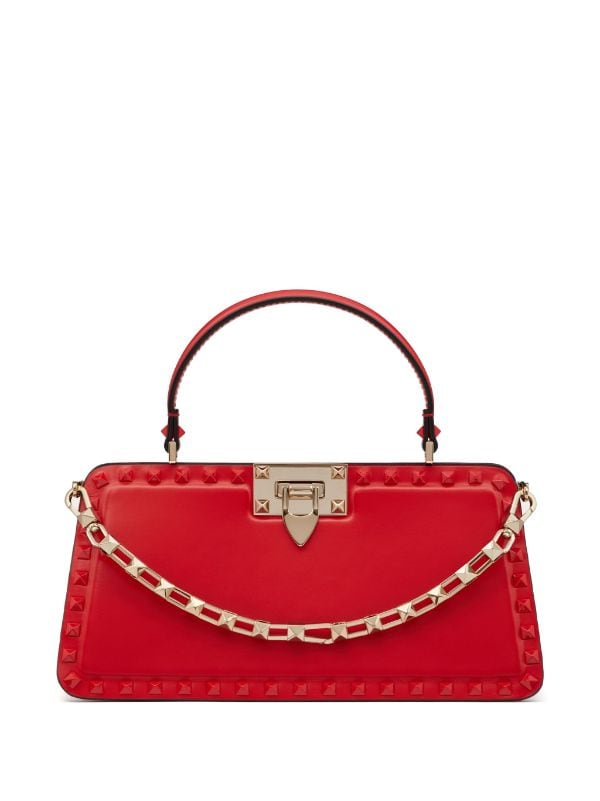 Valentino Garavani Rockstud Leather Spike Chain Shoulder Bag in Red