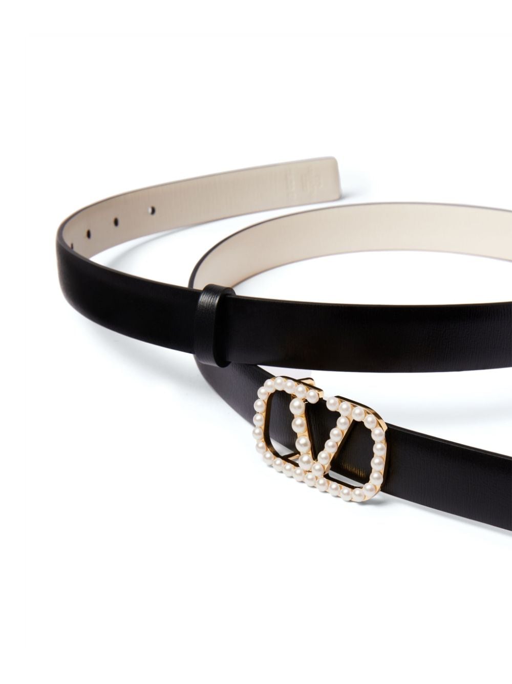 V Logo Signature 20 Reversible Leather Belt in White - Valentino Garavani