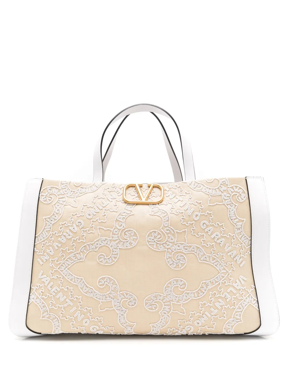 Valentino Garavani Shopper met geborduurd logo Beige
