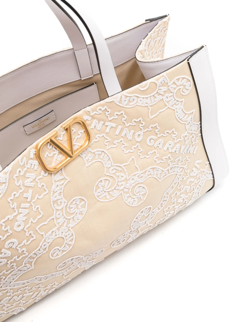 Valentino Garavani Shopper met geborduurd logo Beige