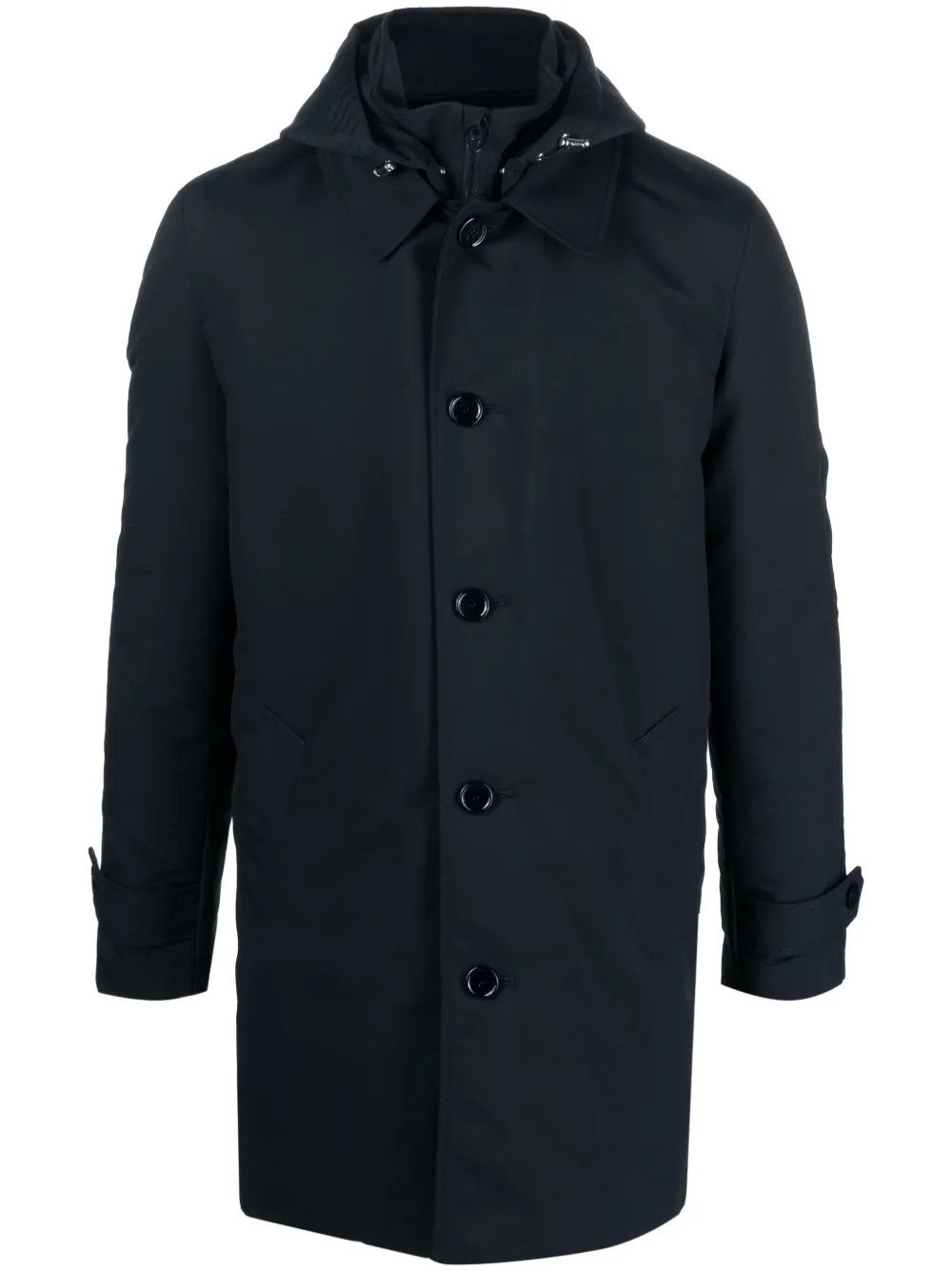 detachable-hood single-breasted coat