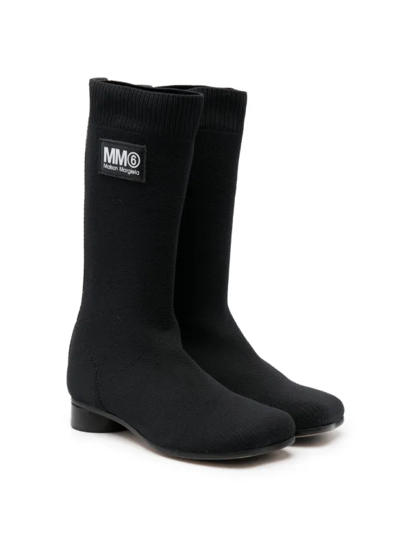 MM6 Maison Margiela Kids logo patch knee length Boots Black FARFETCH IL