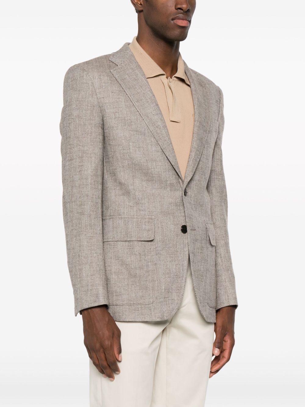 Shop Fursac Herringbone Single-breasted Wool-blend Blazer In Brown