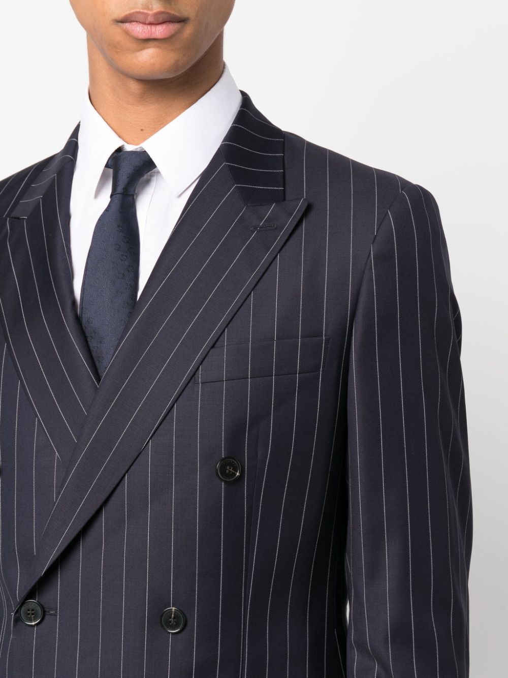 Shop Fursac Pinstripe-print Double-breasted Suit In Blue