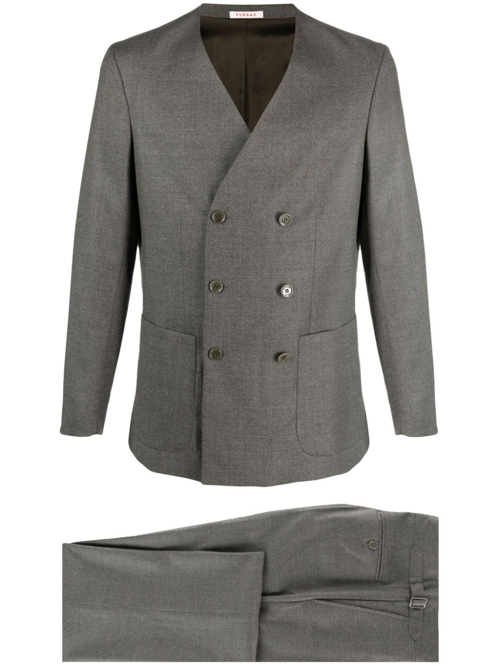 Fursac Double-breasted Virgin Wool Suit In Green