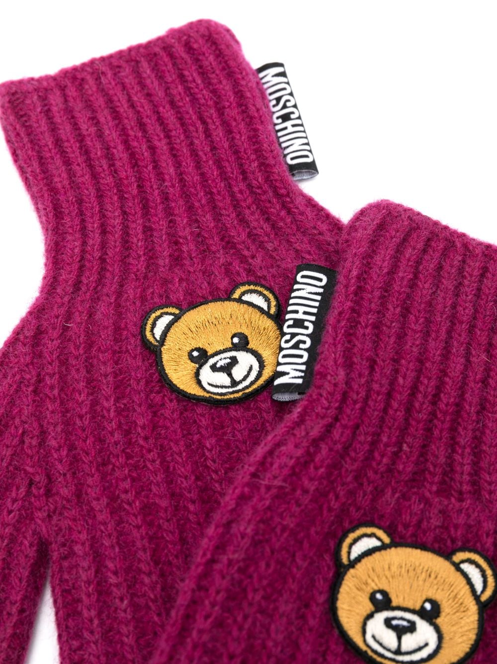 Moschino teddy bear ribbed gloves - Paars