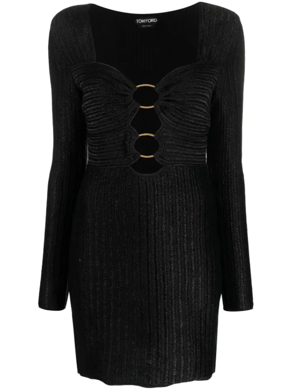 tom ford black mini dress Tom Ford - Black asymmetric mini dress AB3613FAX1653