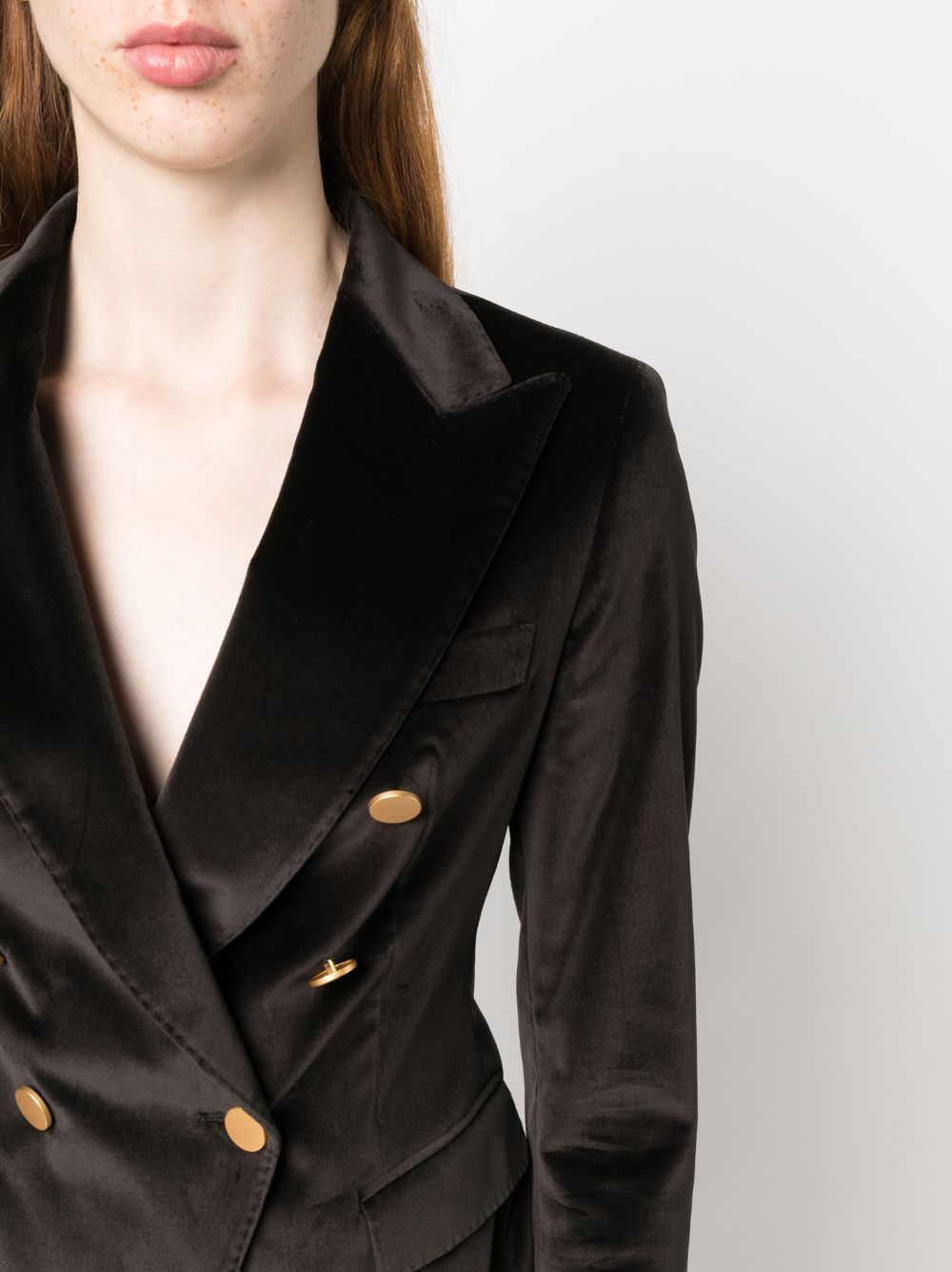 Shop Tagliatore Jalicya Velvet Double-breasted Blazer In Brown