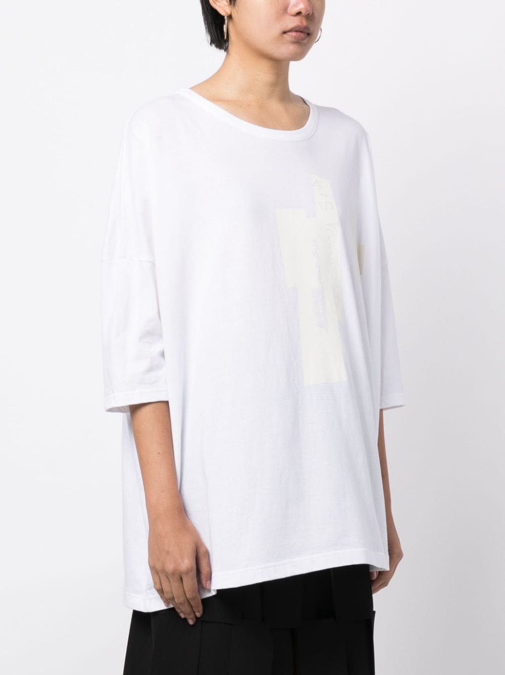 Shop Y's Block-print Cotton T-shirt In Weiss