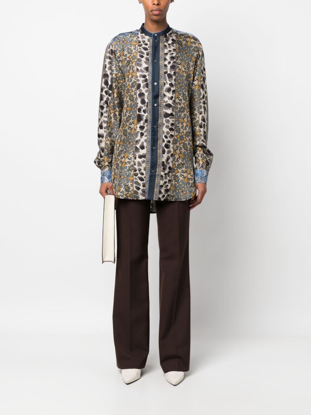 Shop Pierre-louis Mascia Aloe Jacquard Silk Shirt In Brown