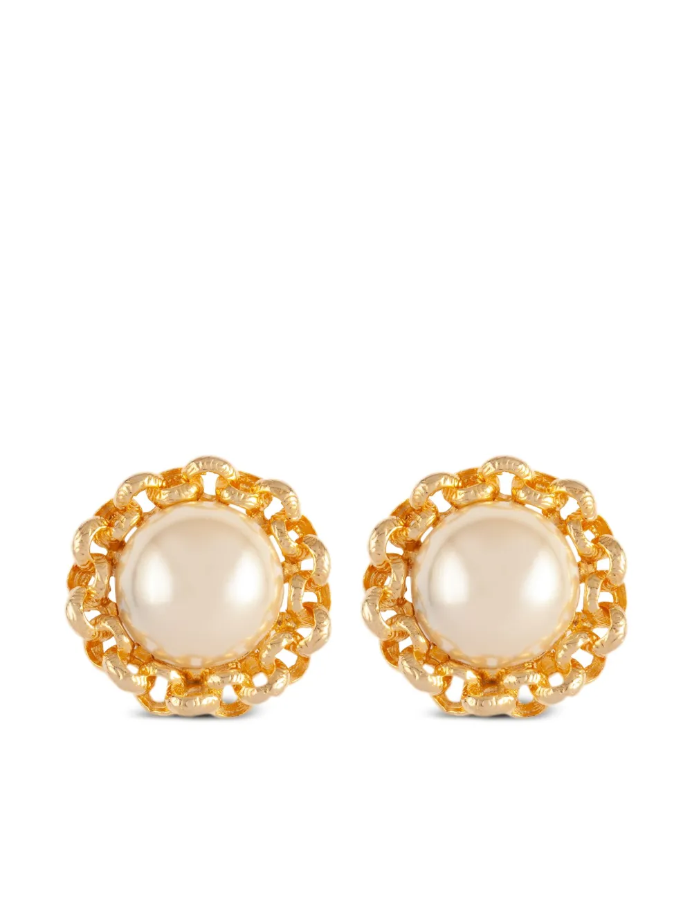 Pre-owned Susan Caplan Vintage 1990s Faux-pearl Clip-on Earrings In Gold