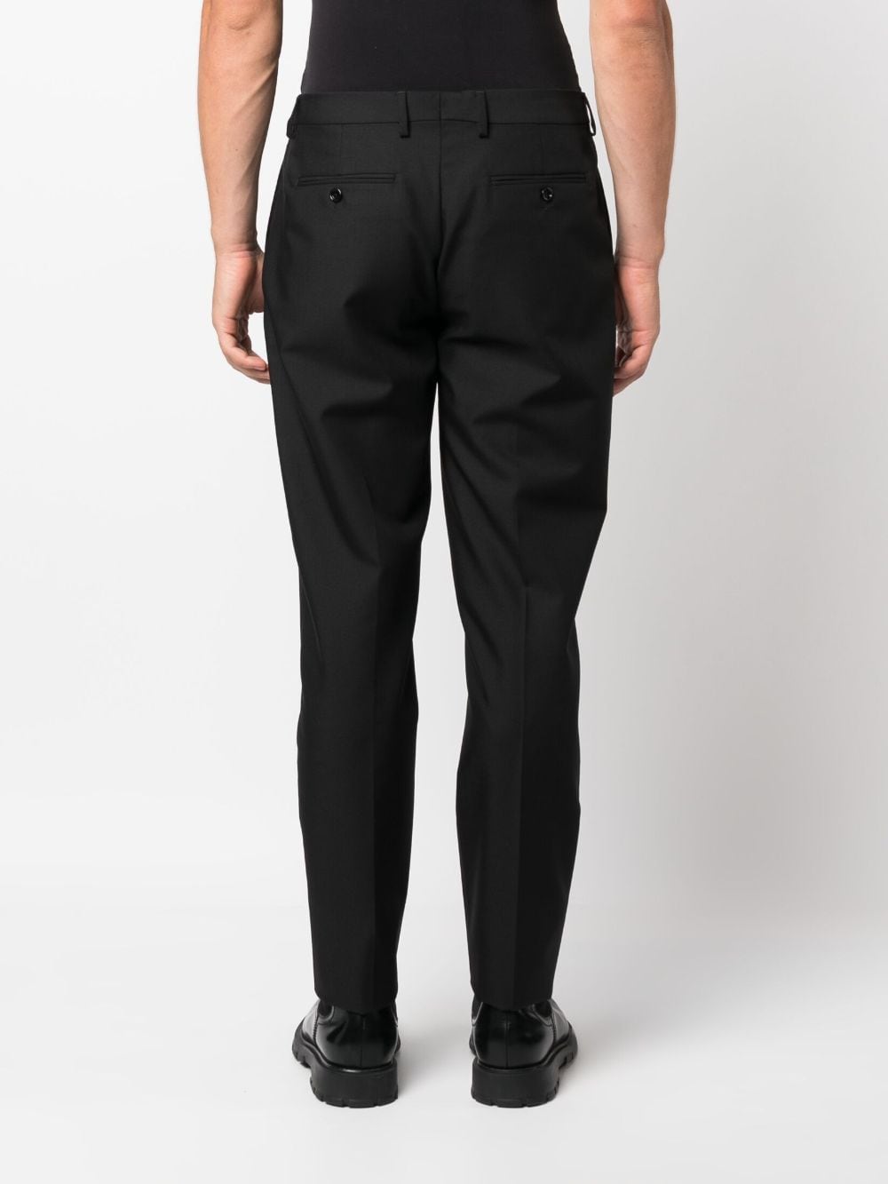 Shop Lardini Pressed-crease Tapered-leg Trousers In Black