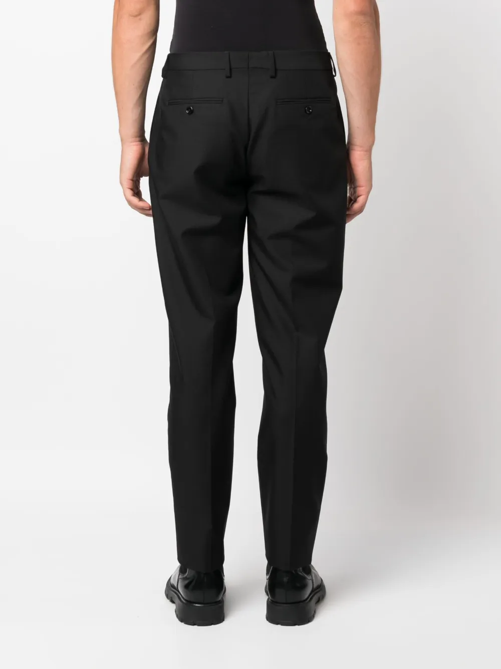 Shop Lardini Pressed-crease Tapered-leg Trousers In Black